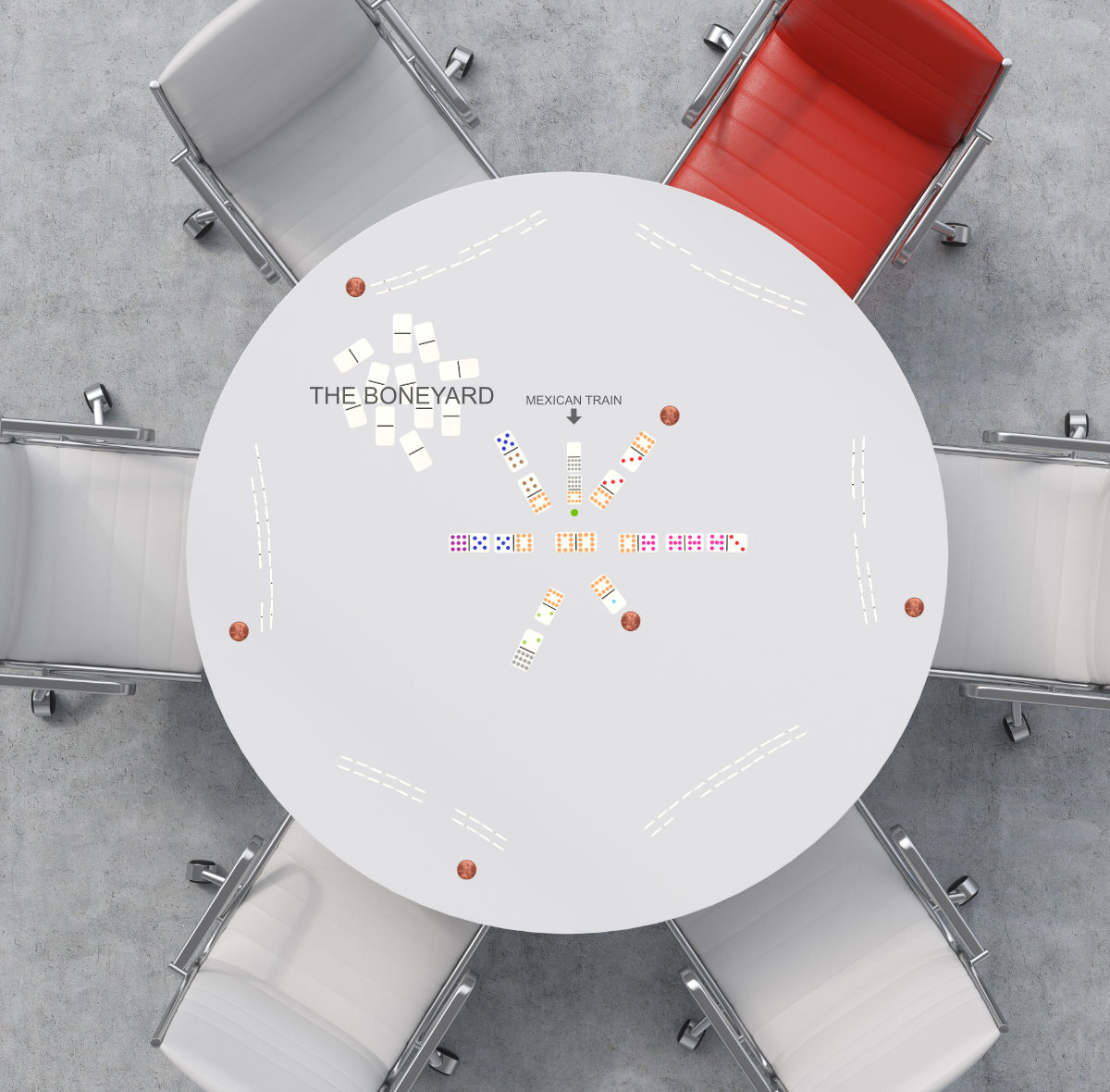 mexican train layout on a round table
