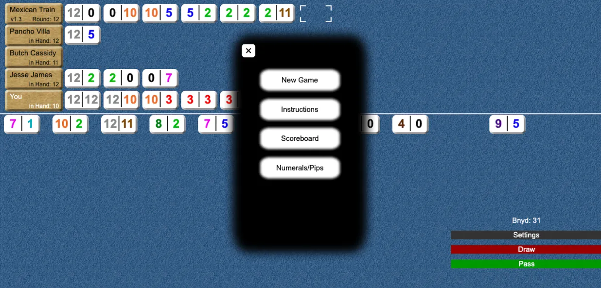 Screen shot showing 'numerals/pips' button