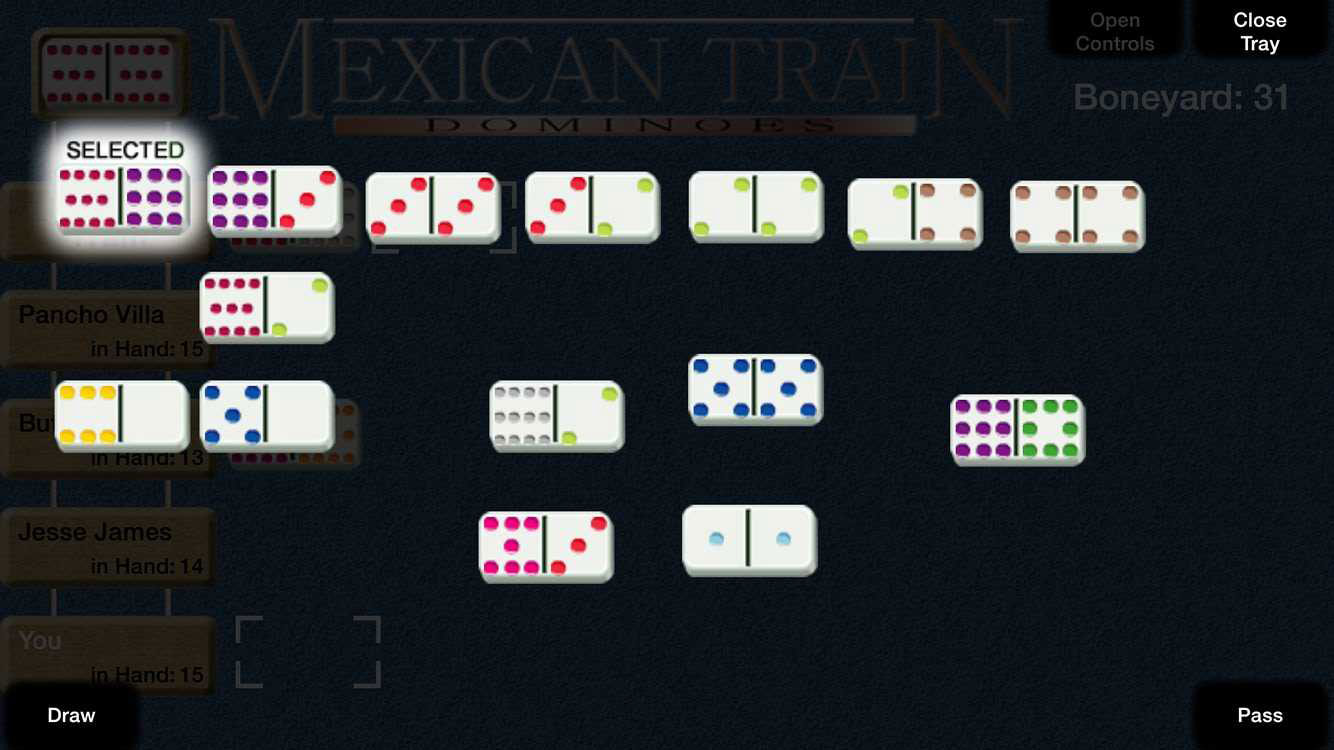 Screenshot of the Mexican Train Dominoes iOS App