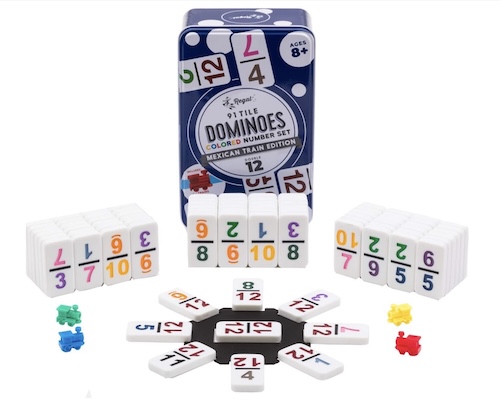 Regal Games Mexican Train Domino – 4 Metall-Markerzüge, Verschiedene Oberflächen (Gold, Weißgold, Messing, Blei), Für 2–8 Spieler Regal Games Mexican Train Domino – 4 Metall-Markerzüge, Verschiedene Oberflächen (Gold, Weißgold, Messing, Blei), Für 2–8 Spieler